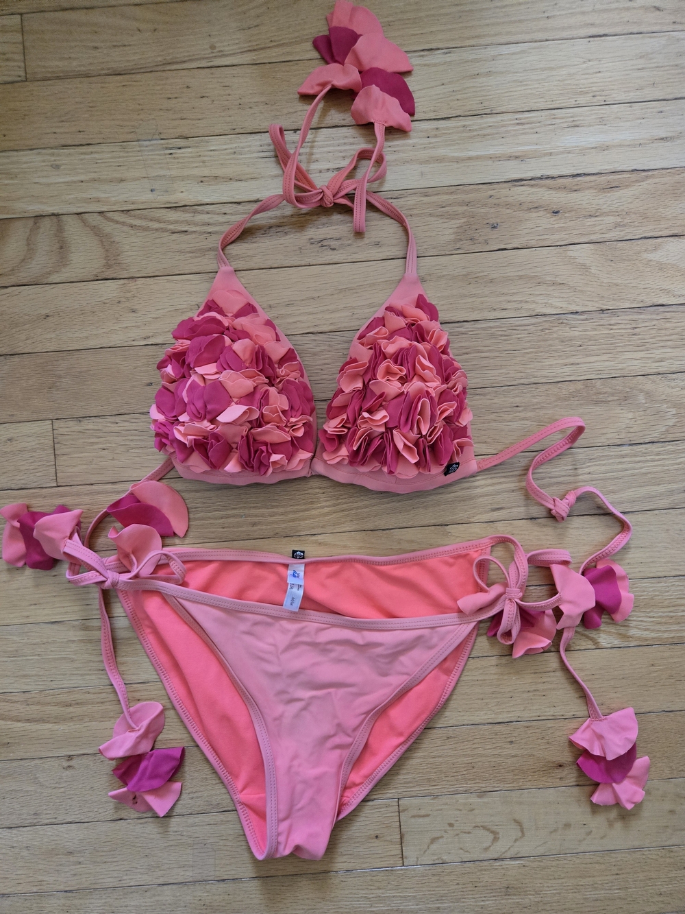 Womens Retro Floral Ruffle Two-Piece Swim Set